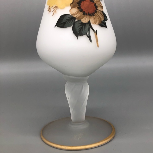 Vintage Italian Frosted Glass Slender Vase with Gold Lined Rim - Picture 7 of 9